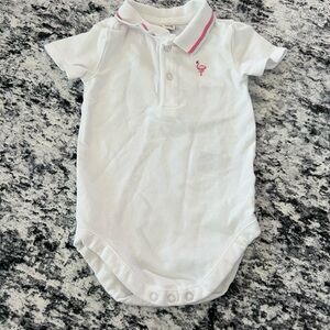 Janie and Jack White Baby Onesie with Pink Flamingo 6-12 months